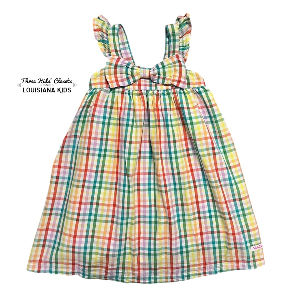 Rufflebutts 5y Rainbow Checkered Plaid Bow Ruffle Dress